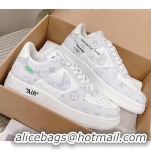 Luxurious Louis Vuitton and Nike "Air Force 1" Low Sneakers in White Monogram Canvas and Leather 082639