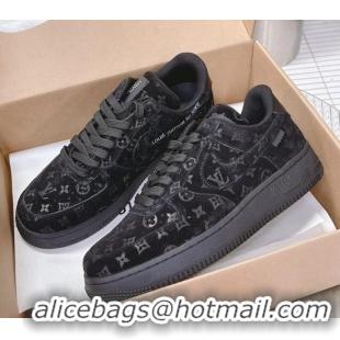 Grade Quality Louis Vuitton and Nike "Air Force 1" Low Sneakers in Black Monogram Suede 082640