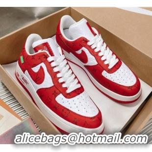 Top Design Louis Vuitton and Nike "Air Force 1" Low Leather Sneakers White/Red 082643