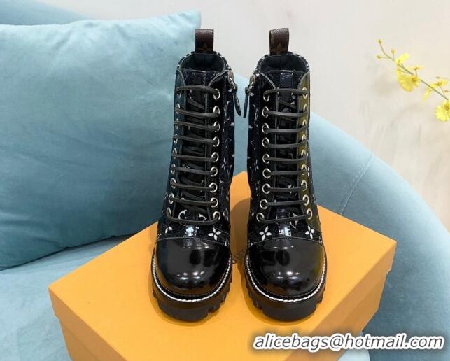 Grade Quality Louis Vuitton Star Trail Ankle Boots in Black Monogram Velvet 090951