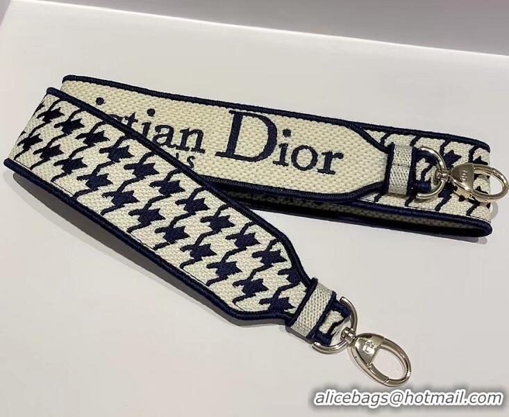 Best Quality Dior Medium Lady D-Lite Bag in Houndstooth Embroidery 120213 Blue