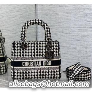 Most Popular Dior Medium Lady D-Lite Bag in Houndstooth Embroidery 120213 Black