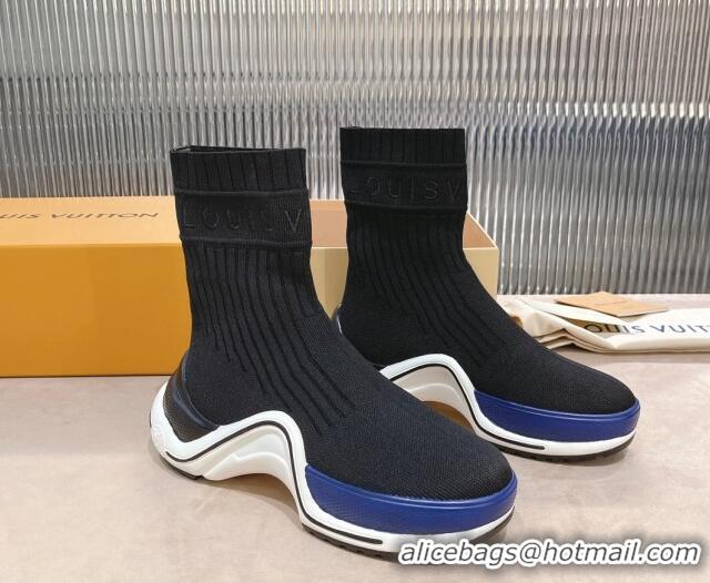 Duplicate Louis Vuitton Knit Ankle Boots Black/Blue 090966