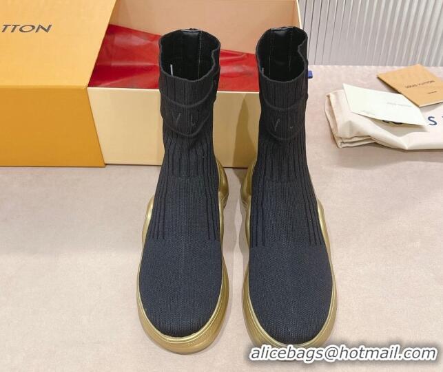 Sumptuous Louis Vuitton Knit Ankle Boots Black/Gold 090968