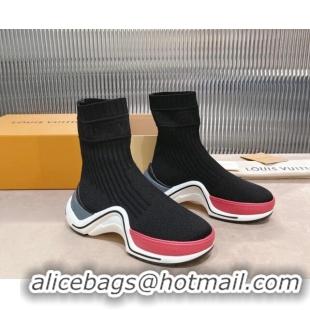 Discount Fashion Louis Vuitton Knit Ankle Boots Black/Pink 090969