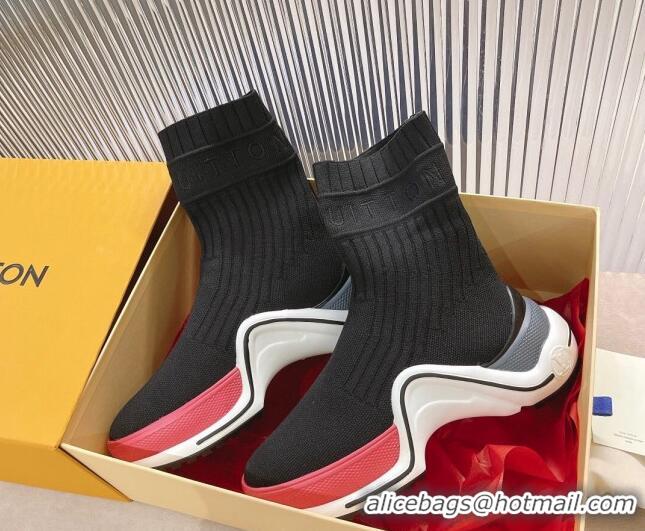 Discount Fashion Louis Vuitton Knit Ankle Boots Black/Pink 090969