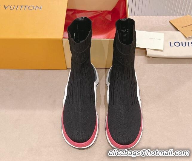 Discount Fashion Louis Vuitton Knit Ankle Boots Black/Pink 090969