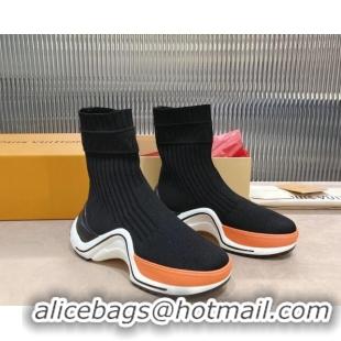 Luxury Louis Vuitton Knit Ankle Boots Black/Orange 090970