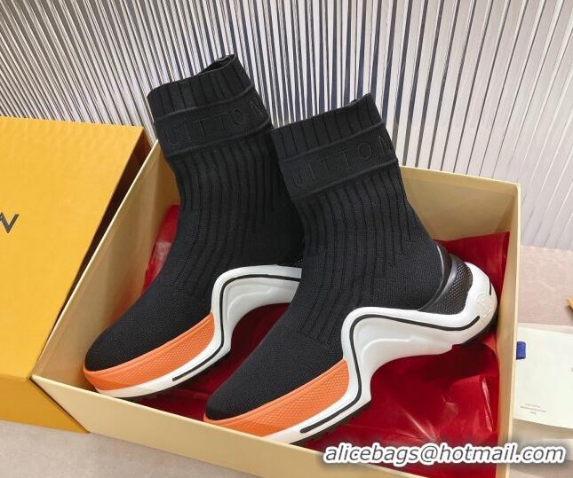 Luxury Louis Vuitton Knit Ankle Boots Black/Orange 090970