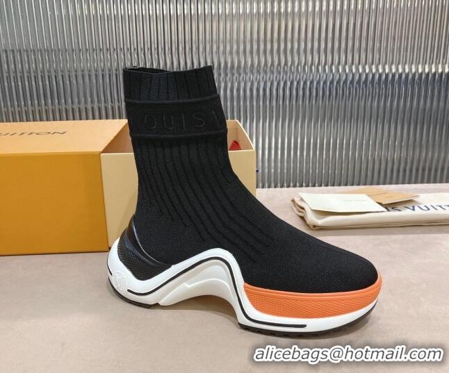 Luxury Louis Vuitton Knit Ankle Boots Black/Orange 090970