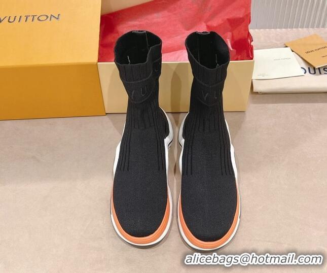 Luxury Louis Vuitton Knit Ankle Boots Black/Orange 090970