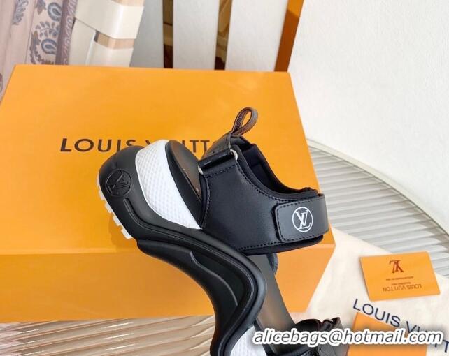 Stylish Louis Vuitton LV Archlight Leather Flat Sandals Black 091251