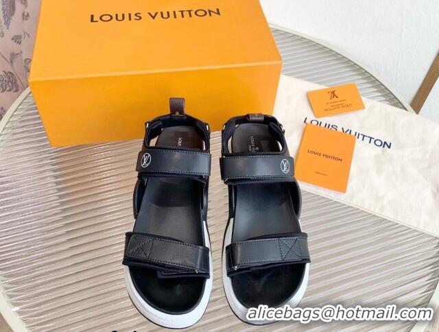 Stylish Louis Vuitton LV Archlight Leather Flat Sandals Black 091251