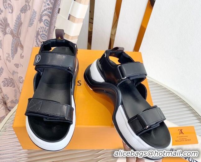 Stylish Louis Vuitton LV Archlight Leather Flat Sandals Black 091251