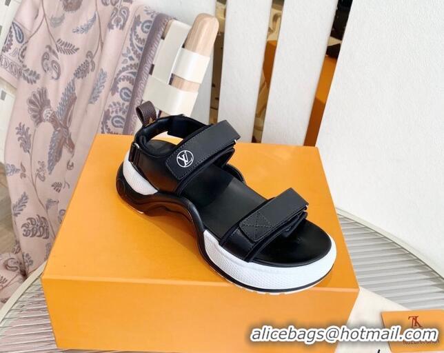 Stylish Louis Vuitton LV Archlight Leather Flat Sandals Black 091251