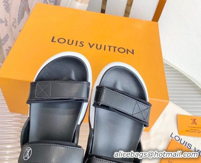 Stylish Louis Vuitton LV Archlight Leather Flat Sandals Black 091251