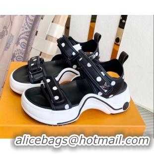 Good Product Louis Vuitton LV Archlight Dotted Flat Sandals Black 091254