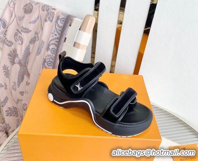 Feminine Louis Vuitton LV Archlight Velvet Flat Sandals Black 091256