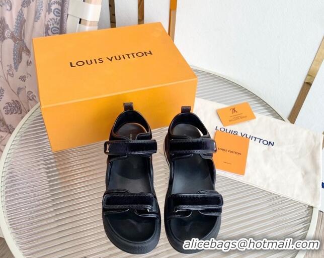 Feminine Louis Vuitton LV Archlight Velvet Flat Sandals Black 091256