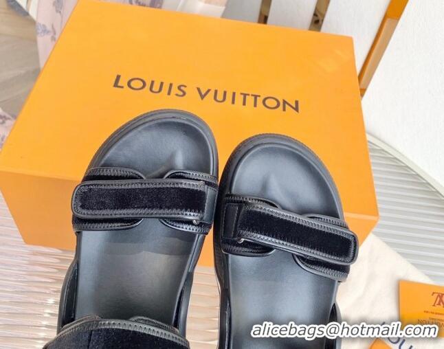 Feminine Louis Vuitton LV Archlight Velvet Flat Sandals Black 091256