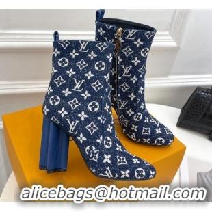 Pretty Style Louis Vuitton Silhouette Ankle Boots 10cm in Blue Monogram Denim 092198