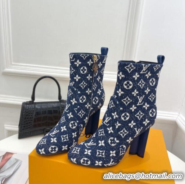 Pretty Style Louis Vuitton Silhouette Ankle Boots 10cm in Blue Monogram Denim 092198