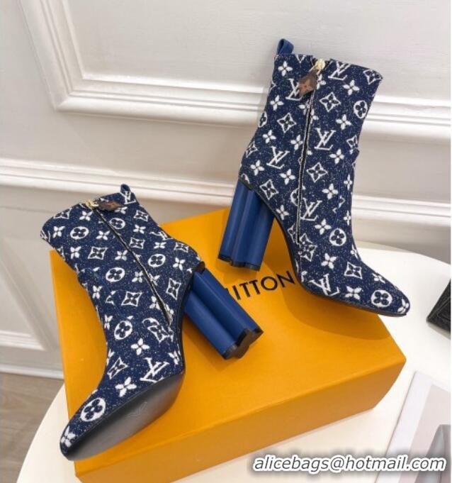 Pretty Style Louis Vuitton Silhouette Ankle Boots 10cm in Blue Monogram Denim 092198