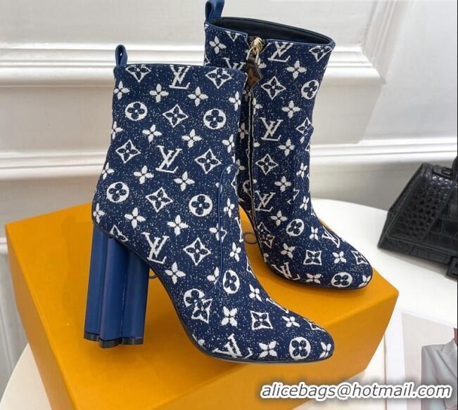 Pretty Style Louis Vuitton Silhouette Ankle Boots 10cm in Blue Monogram Denim 092198