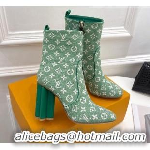 Stylish Louis Vuitton Silhouette Ankle Boots 10cm in Green Monogram Denim 092199