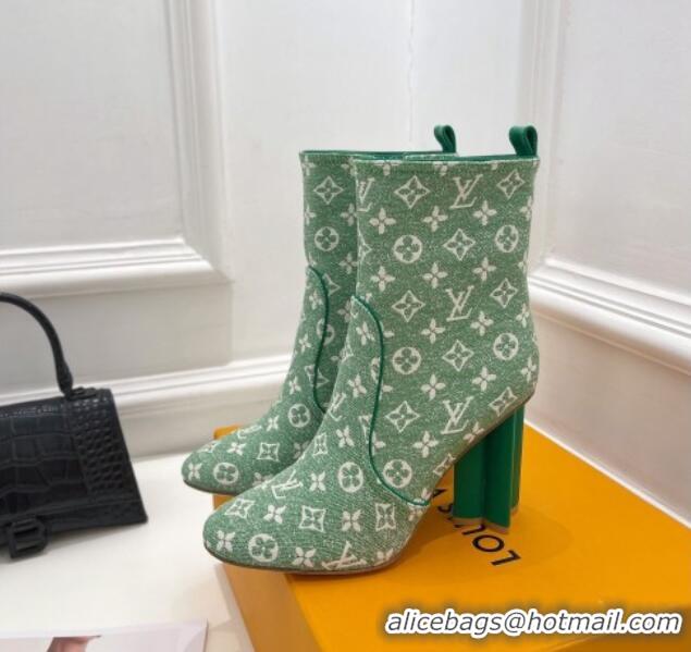 Stylish Louis Vuitton Silhouette Ankle Boots 10cm in Green Monogram Denim 092199