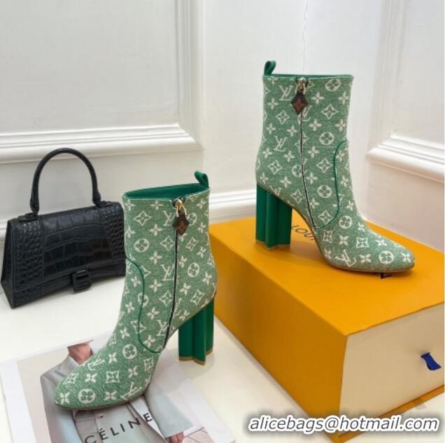 Stylish Louis Vuitton Silhouette Ankle Boots 10cm in Green Monogram Denim 092199