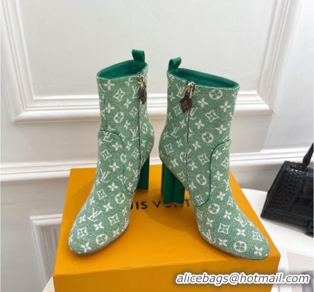 Stylish Louis Vuitton Silhouette Ankle Boots 10cm in Green Monogram Denim 092199