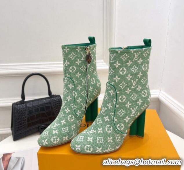 Stylish Louis Vuitton Silhouette Ankle Boots 10cm in Green Monogram Denim 092199