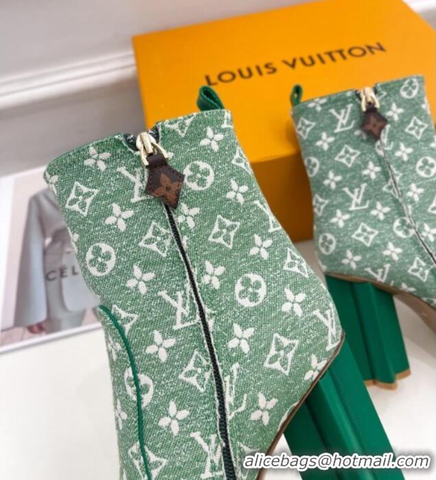 Stylish Louis Vuitton Silhouette Ankle Boots 10cm in Green Monogram Denim 092199