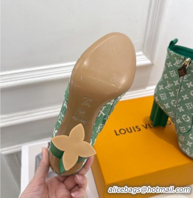 Stylish Louis Vuitton Silhouette Ankle Boots 10cm in Green Monogram Denim 092199