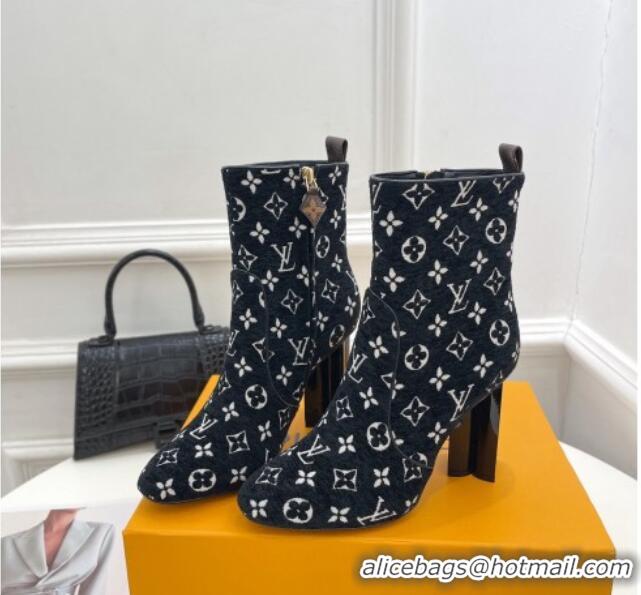 Best Price Louis Vuitton Silhouette Ankle Boots 10cm in Black Monogram Velvet 921101