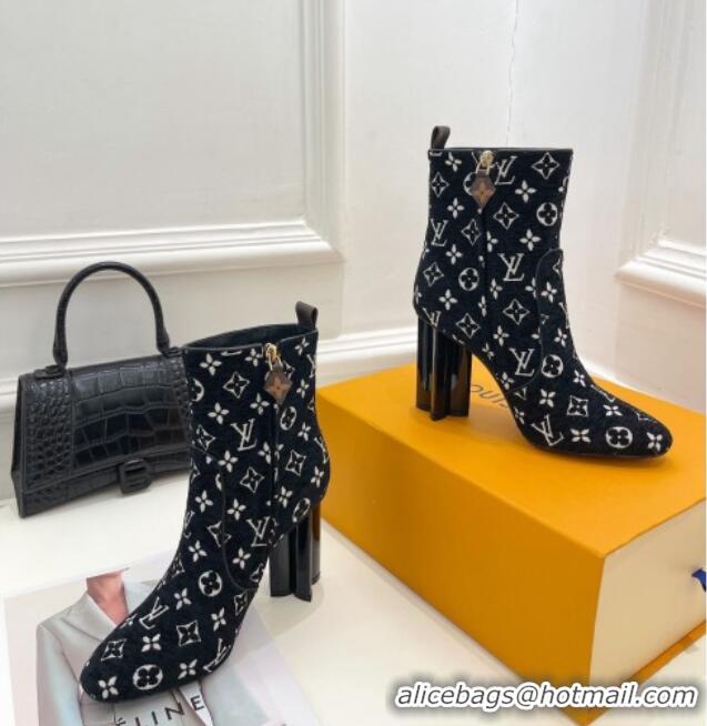 Best Price Louis Vuitton Silhouette Ankle Boots 10cm in Black Monogram Velvet 921101