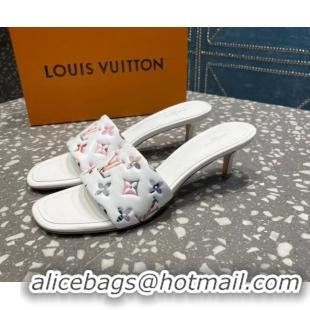 Good Quality Louis Vuitton Revival Heel Slide Sandals 5.5cm in Floral Monogram Leather White 921103