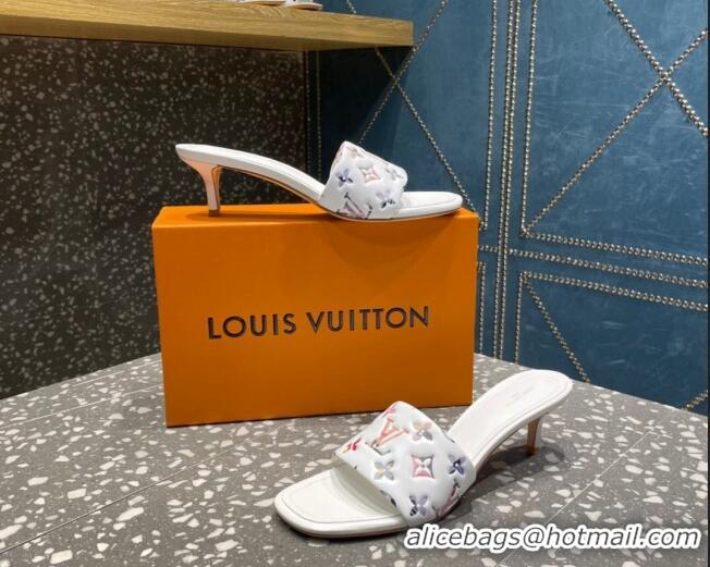 Good Quality Louis Vuitton Revival Heel Slide Sandals 5.5cm in Floral Monogram Leather White 921103