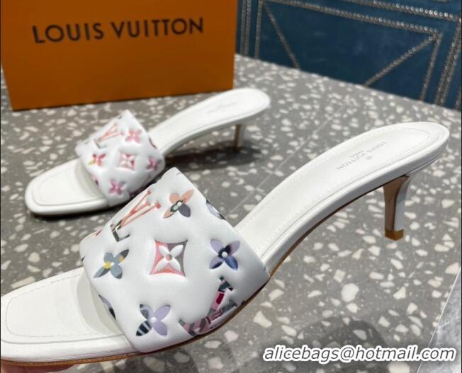 Good Quality Louis Vuitton Revival Heel Slide Sandals 5.5cm in Floral Monogram Leather White 921103