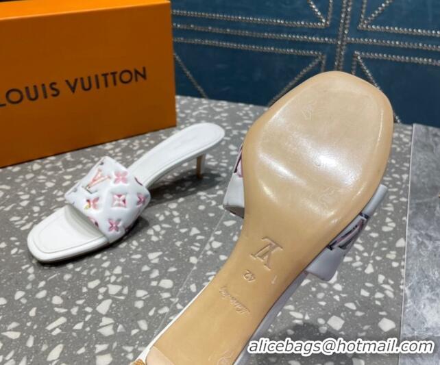 Good Quality Louis Vuitton Revival Heel Slide Sandals 5.5cm in Floral Monogram Leather White 921103