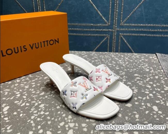 Good Quality Louis Vuitton Revival Heel Slide Sandals 5.5cm in Floral Monogram Leather White 921103