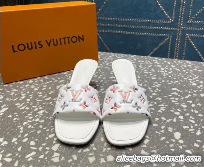 Good Quality Louis Vuitton Revival Heel Slide Sandals 5.5cm in Floral Monogram Leather White 921103