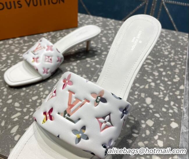 Good Quality Louis Vuitton Revival Heel Slide Sandals 5.5cm in Floral Monogram Leather White 921103