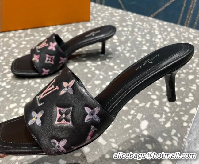 Purchase Louis Vuitton Revival Heel Slide Sandals 5.5cm in Floral Monogram Leather Black 0921104