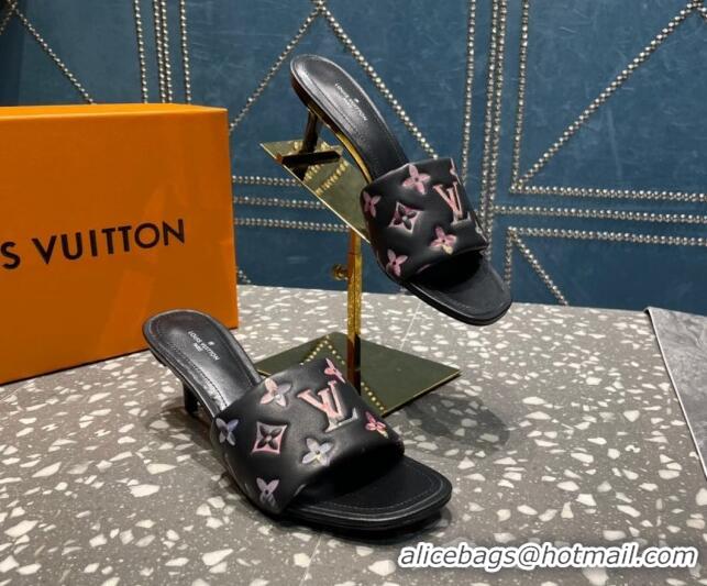 Purchase Louis Vuitton Revival Heel Slide Sandals 5.5cm in Floral Monogram Leather Black 0921104