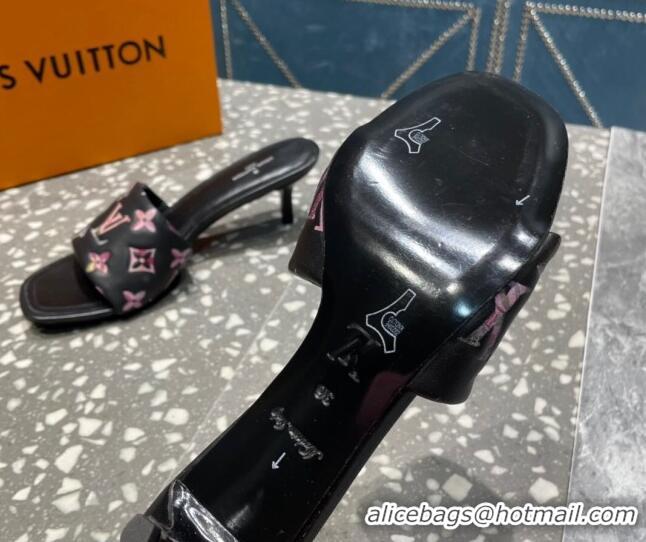 Purchase Louis Vuitton Revival Heel Slide Sandals 5.5cm in Floral Monogram Leather Black 0921104