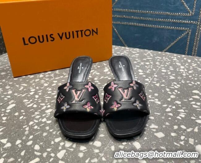 Purchase Louis Vuitton Revival Heel Slide Sandals 5.5cm in Floral Monogram Leather Black 0921104