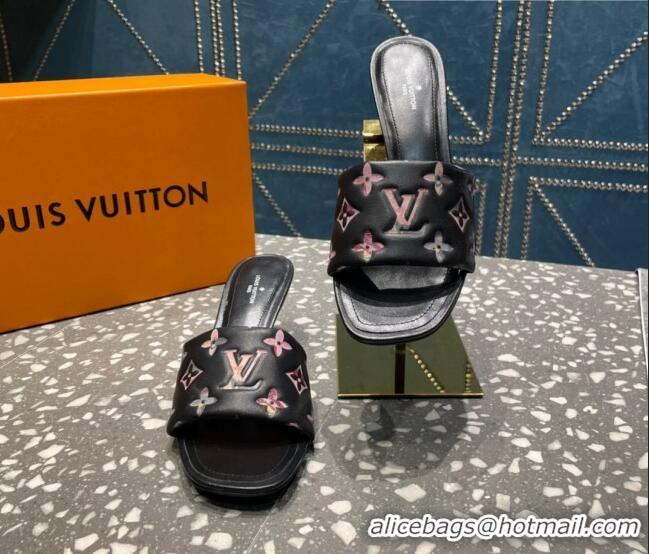 Purchase Louis Vuitton Revival Heel Slide Sandals 5.5cm in Floral Monogram Leather Black 0921104