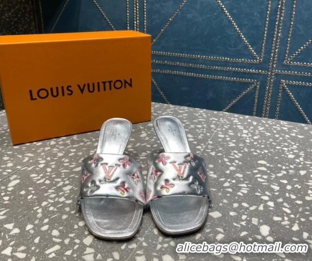 Good Looking Louis Vuitton Revival Heel Slide Sandals 5.5cm in Floral Monogram Leather Silver 921105